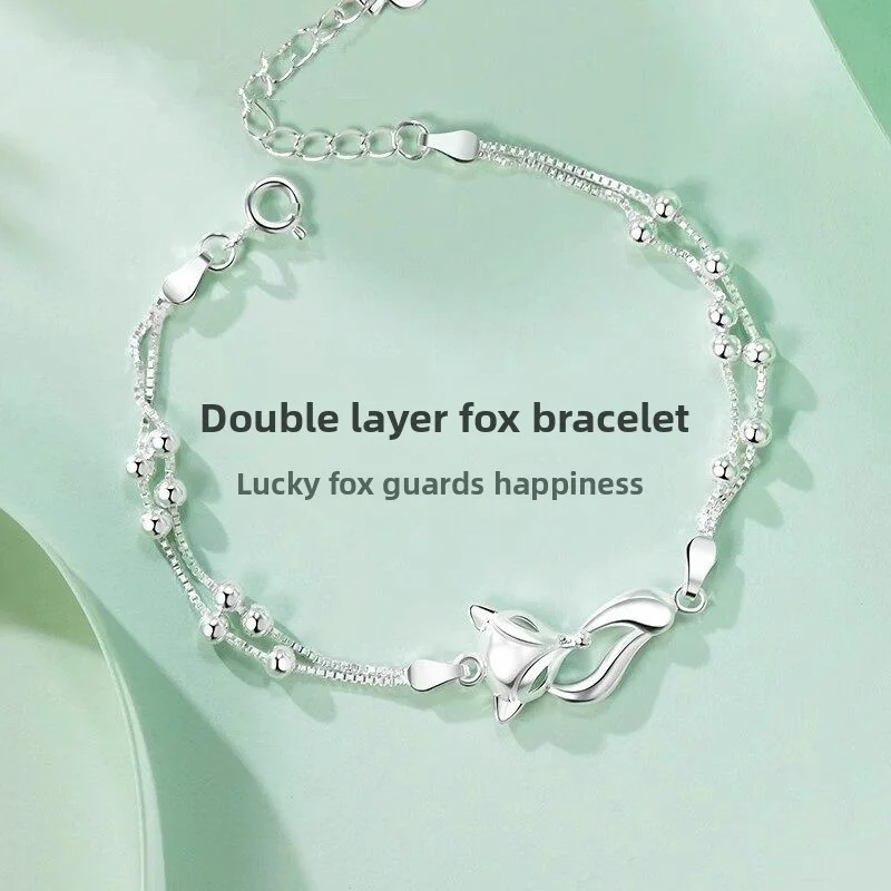 

Women's 999 Pure Silver Fox Bracelet, Stylish Unique Spirit Fox Design, Light Luxury Advanced Jewelry Gift for Her
