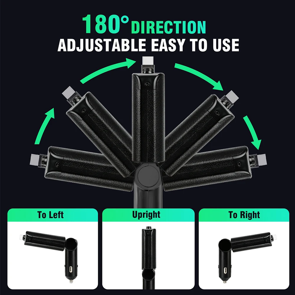 100W Car Charger with Roof Starlight Fast Charging PD 30W Type-C Retractable Cable & 3 Charging Ports Phone Charger For Android