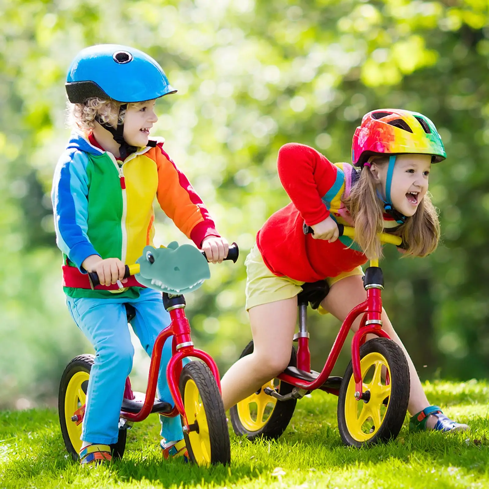 Patinete eléctrico para adultos, decoraciones para bicicletas de equilibrio, manillar, pieza de silicona, dinosaurios, modelo de dinosaurio verde, accesorios para bicicleta