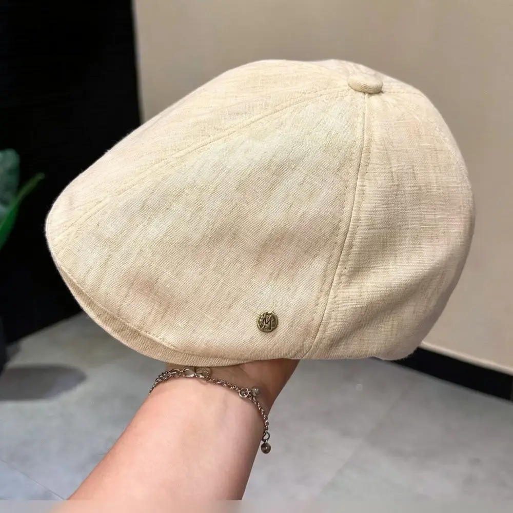 Adjustable Cotton Linen Newsboy Beret Women Spring Summer Breathable Sun Hat Vintage Minimalist Style Ivy Cap Flat Hat