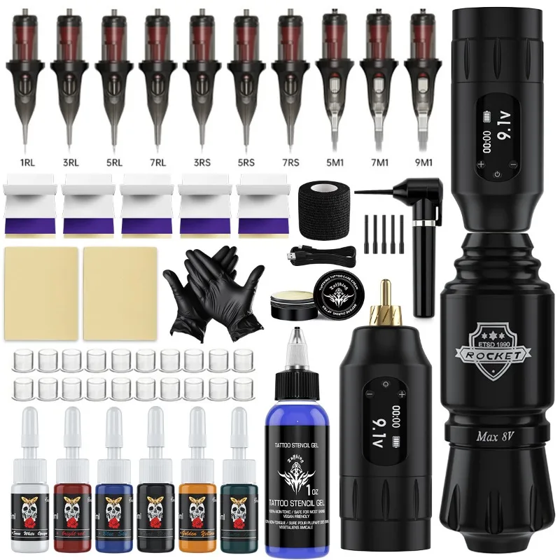 Men's Tattoos Machine Cartridges Tattoo Guns Full Kits Wireless Permanent Makeup Kit Full Sets Long Lasting Tattoos Accessories