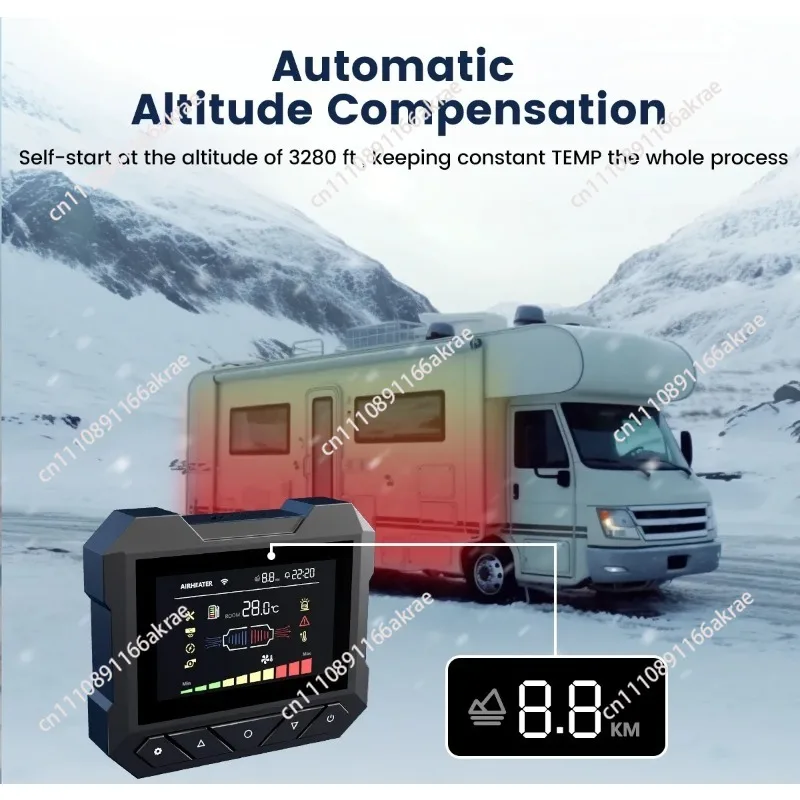 for 8kW  Auxiliary Heater, 110-220V AC and 12/24V DC, Altitude Mode Support, 0.1-0. 35L/hr Portable Air Heater