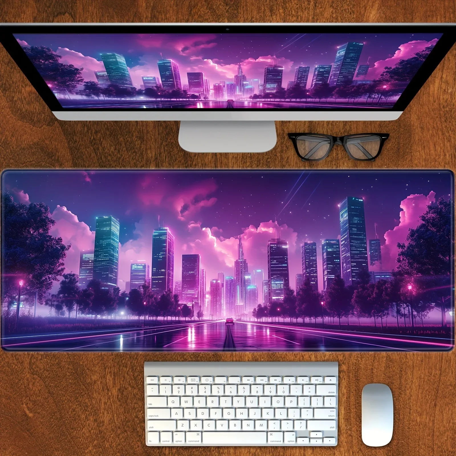 Purple City Night Scene Mouse Pad Large Computer Office Game Table Mats XXL Rubber Anti-slip Gaming Keyboard Mat Long Desk Pads