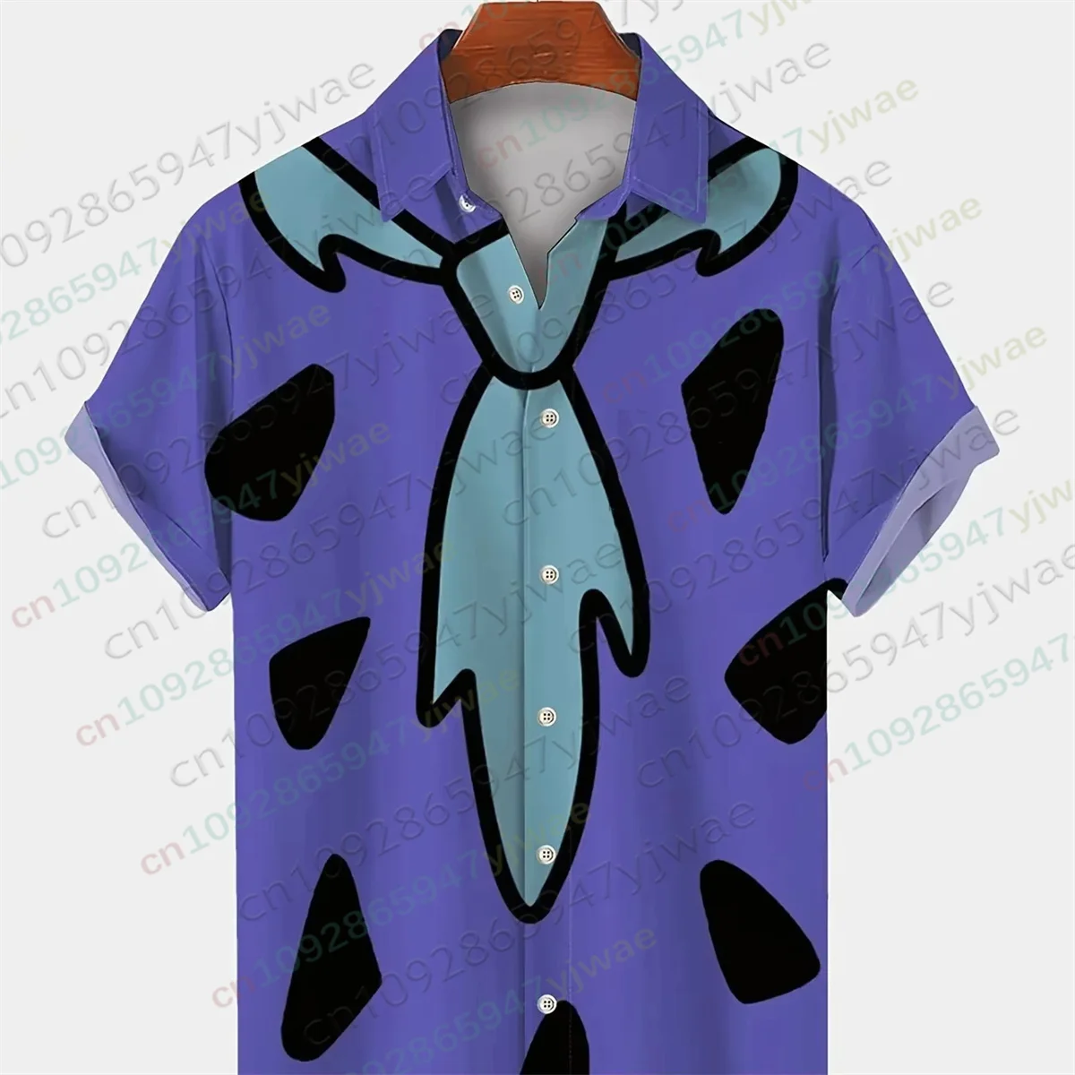 The Flintstones Krawatte Geometrisches Grafik-Shirt Modische Hawaiihemden Knopf-Top Sommer Streetwear Mode Damenkleidung T-Shirt – Detail 6