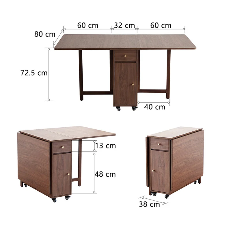 Movable Versatile Folding Dining Table Foldable in 3 Forms  for Living Room、Kitchen、Farmhouse、condominium、library, etc.