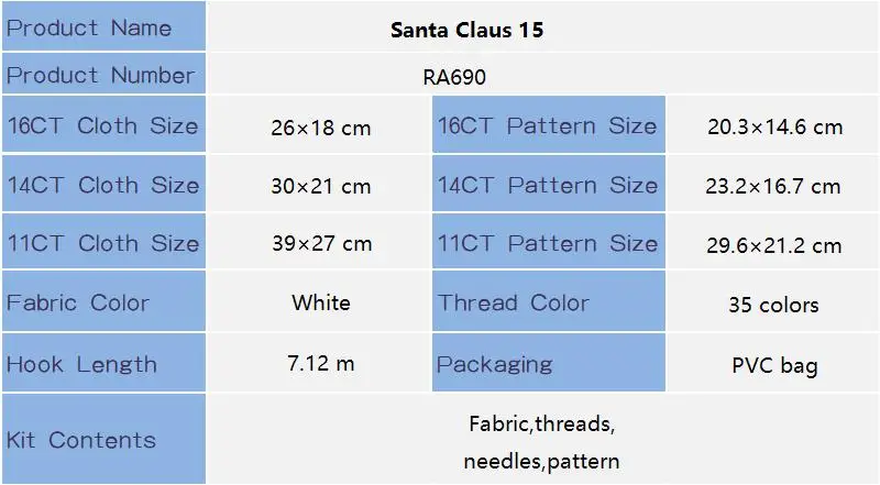 Joy Sunday Cross Stitch Kit Santa Claus HD Patterns Printed Counted Fabric Aida 16/14CT DIY Embroidery Sets Craft Needlework Set