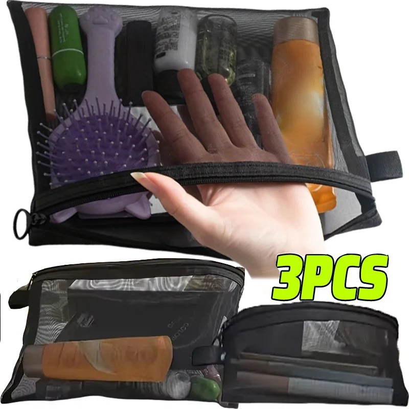 

1/3pcs Mesh Clear Cosmetic Bags Small Large Black Makeup Bag Portable Travel Toiletry Organizer Case Lipstick Storage Pouch