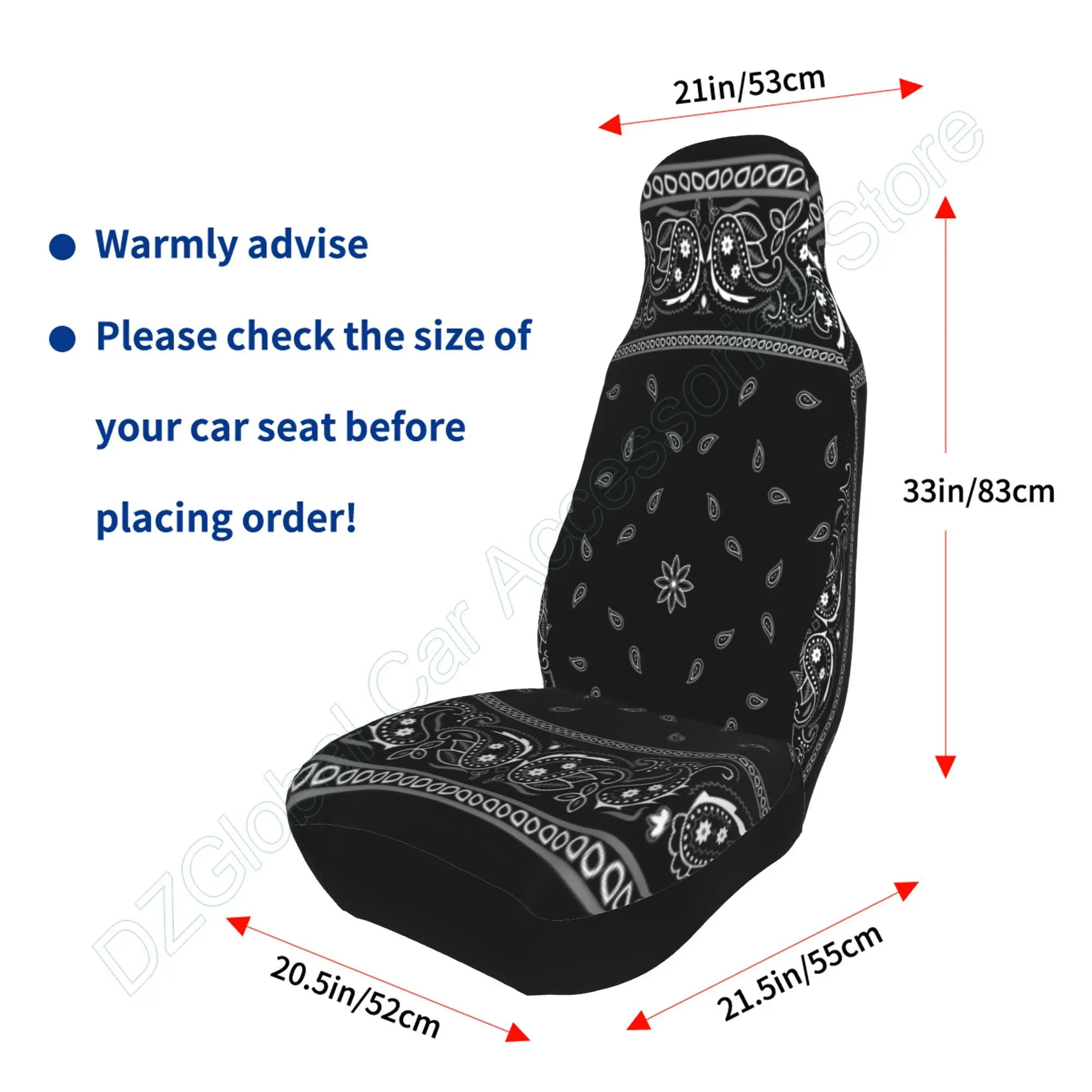 Car Seat Covers Colorful Paisley Black Pattern Bandanna Border Scarf White Set of 2 Auto Accessories Protectors Car Decor