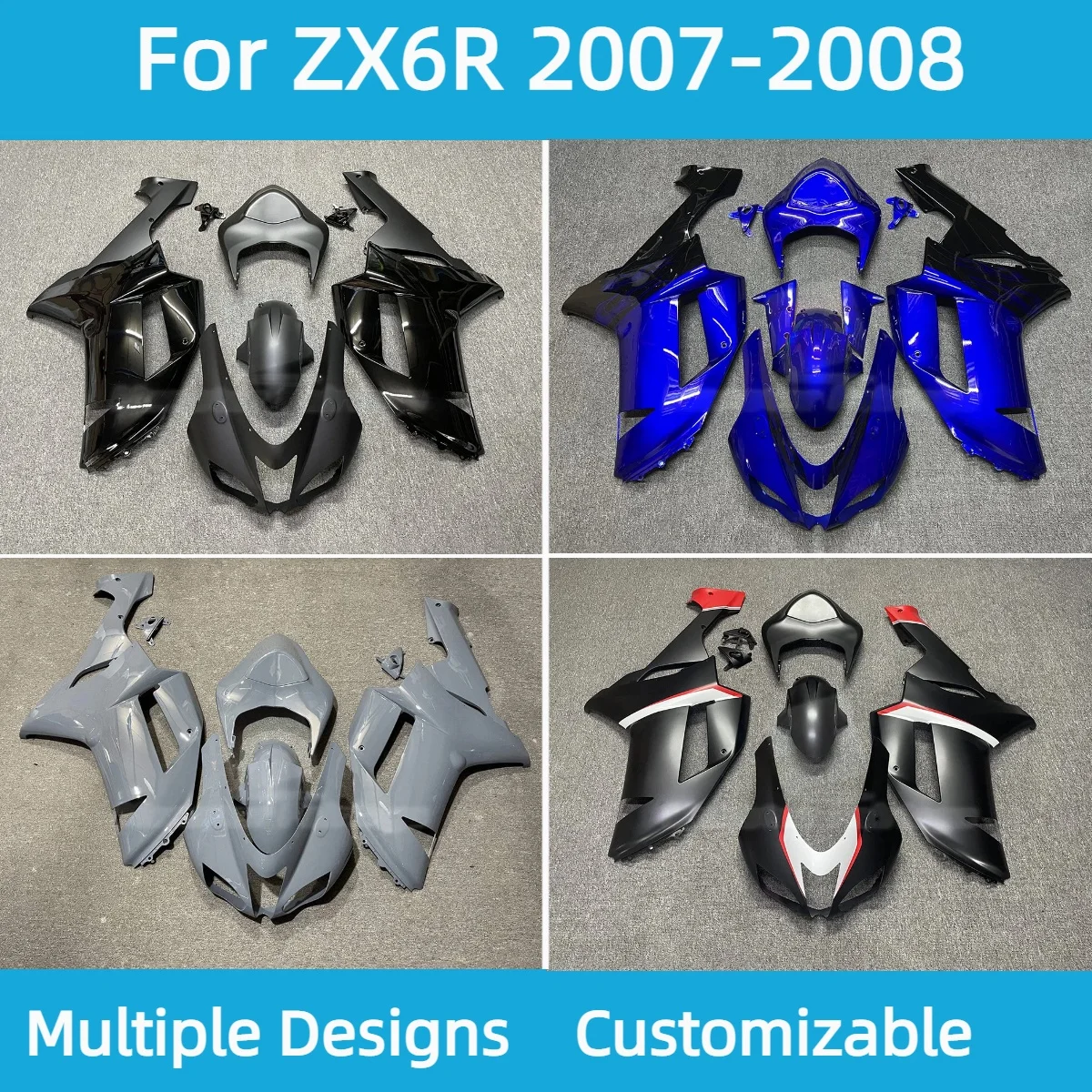 

For Kawasaki ZX 6R 2007 2008 Fairing Kit Motorcycle ZX6R 07 08 Injection Aftermarket Fairings Bodywork