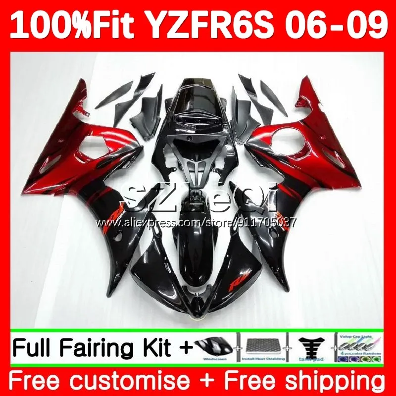 Red Flames Injection Body + Decal For YAMAHA YZF R6S R6 S YZFR6S 06 07 08 09 127No.0 YZF-R6S 2006 2007 2008 2009 OEM Fairing