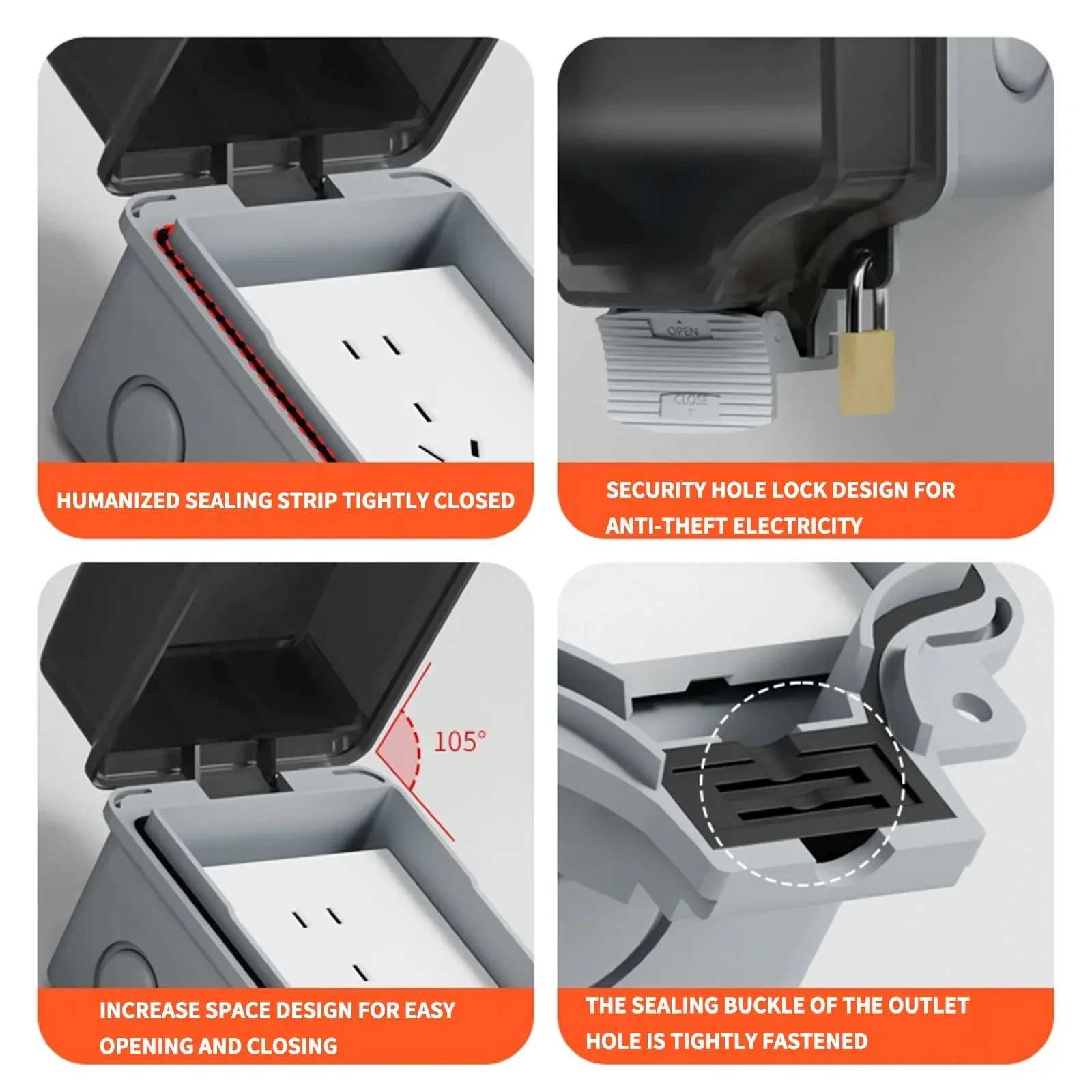 IP66 Waterproof ABS Plastic Gray Junction Box for Outdoor Power Distribution Garden Garage Basement Waterproof Socket Box