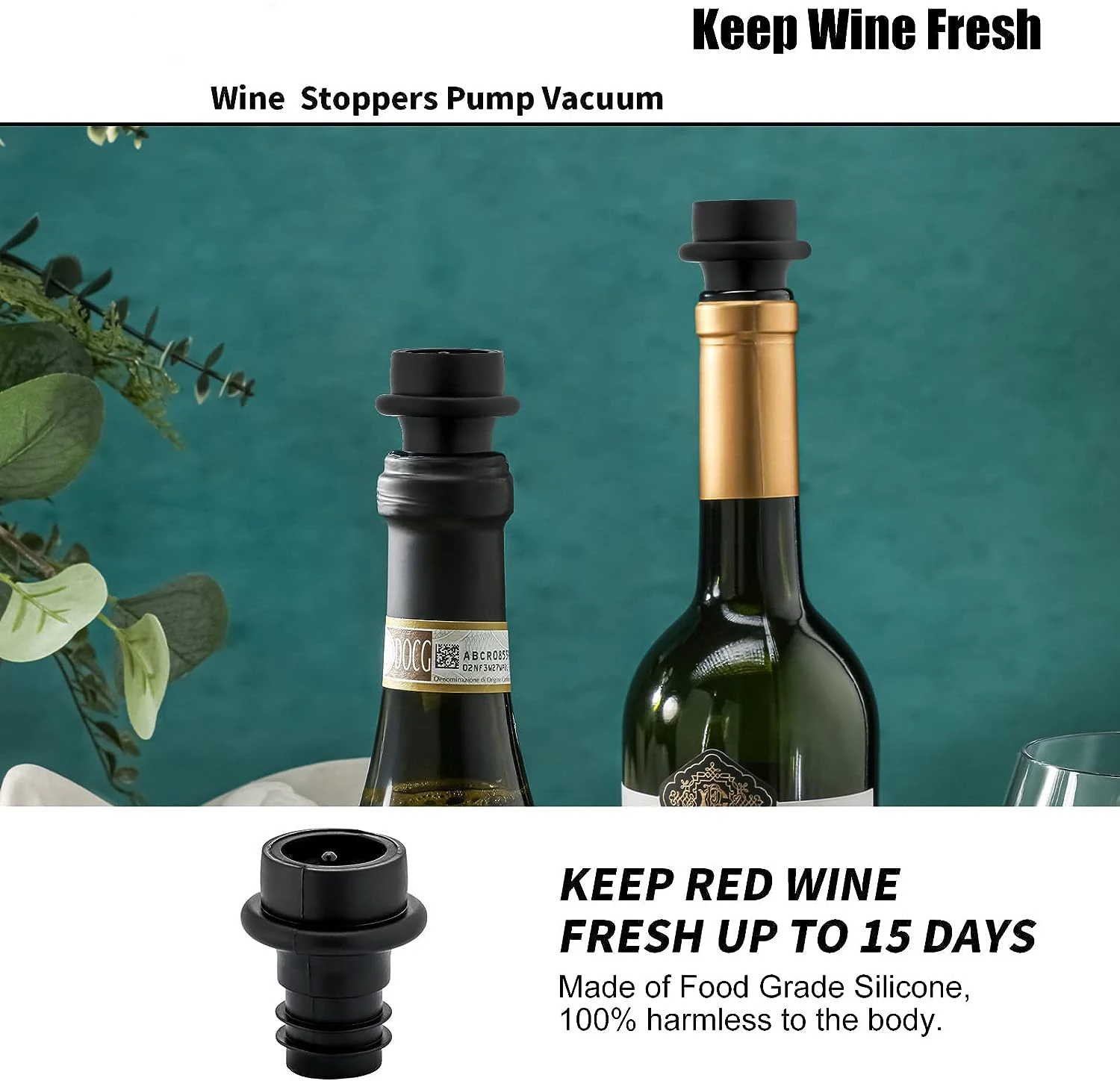 Wine Saver Pump with 4 Vacuum Stoppers Wine Stopper Reusable Bottle Sealer Keeps Wine Fresh Ideal Wine Accessories Gift