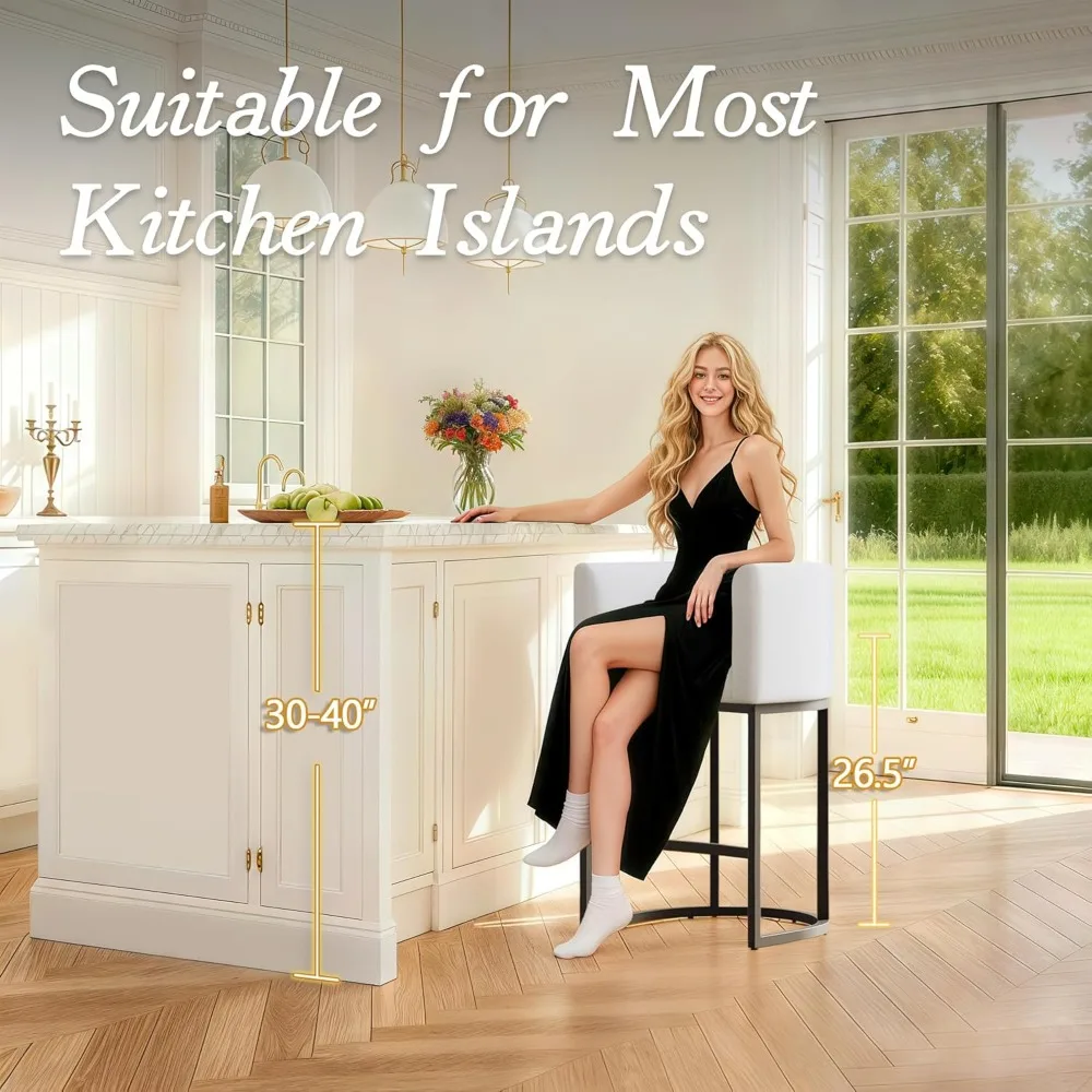 Fabric-Covered Counter Height Bar Stools Set, 26 Backrest Chairs for Kitchen Island