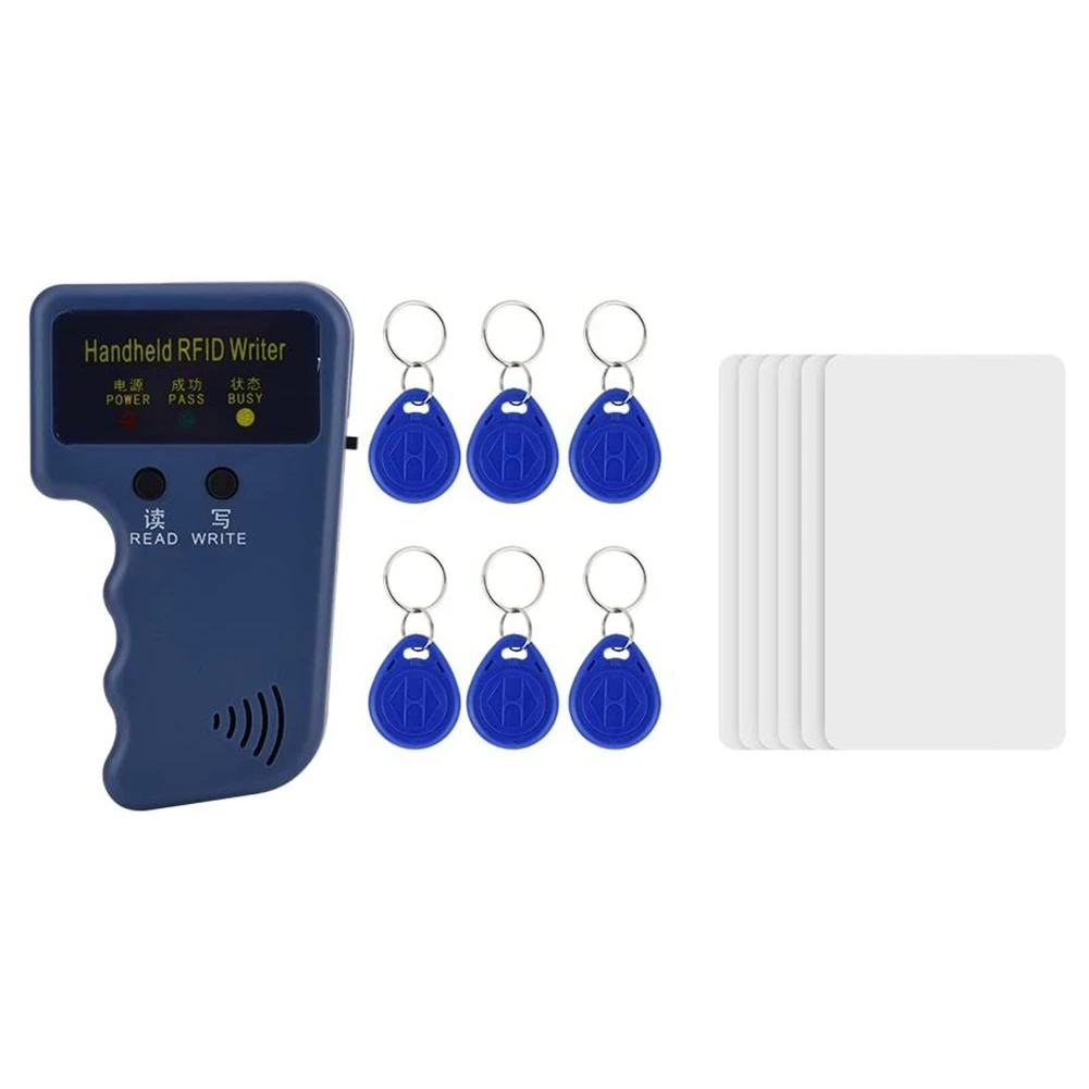 125 KHz RFID ID Copier, Handheld ID Card Reader Writer Duplicator + 6 Pieces Keyfobs + 6 Pieces Key Cards Advanced Chip