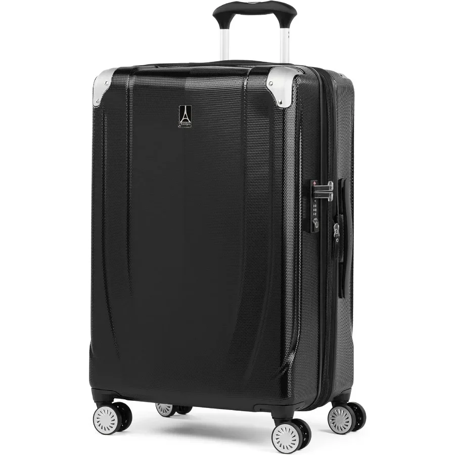 3 Hardside Checked Luggage Suitcase, Black, 25-Inch