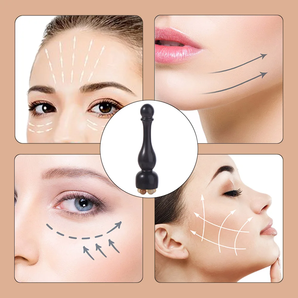 Five Beads Design Sandalwood Lotus Seedpod Massager Face Lifting and Tightening Reduce Puffiness Eye Massage Stick Traditional