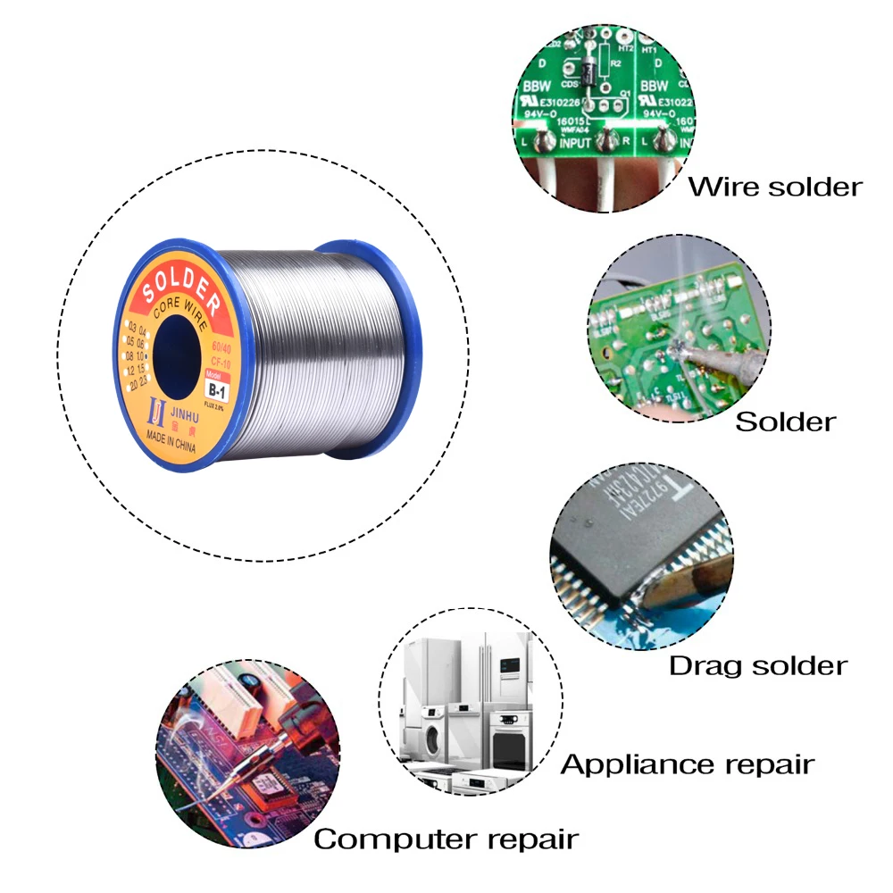 500g 0.5mm 0.8mm 1.0mm 2.0mm 60% timah Rosin inti Solder kawat untuk perbaikan listrik, IC perbaikan