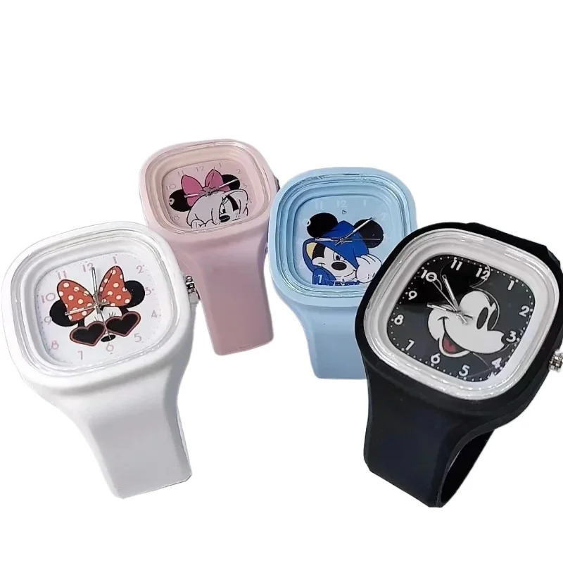 Miniso anime dos desenhos animados disney mickey minnie mouse silicone quadrado quartzo meninos meninas estudante esporte relógio crianças presente de aniversário do miúdo