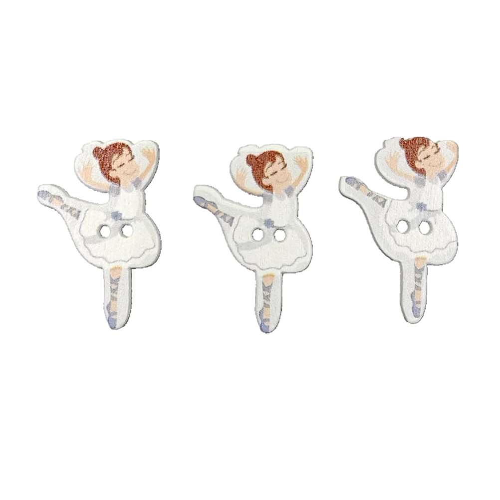 

100Pcs Eco-Friendly Wooden Buttons Ballet Dancing Girl Pattern DIY Craft Sewing Scrapbooking Decorations Wooden Sewing Buttons
