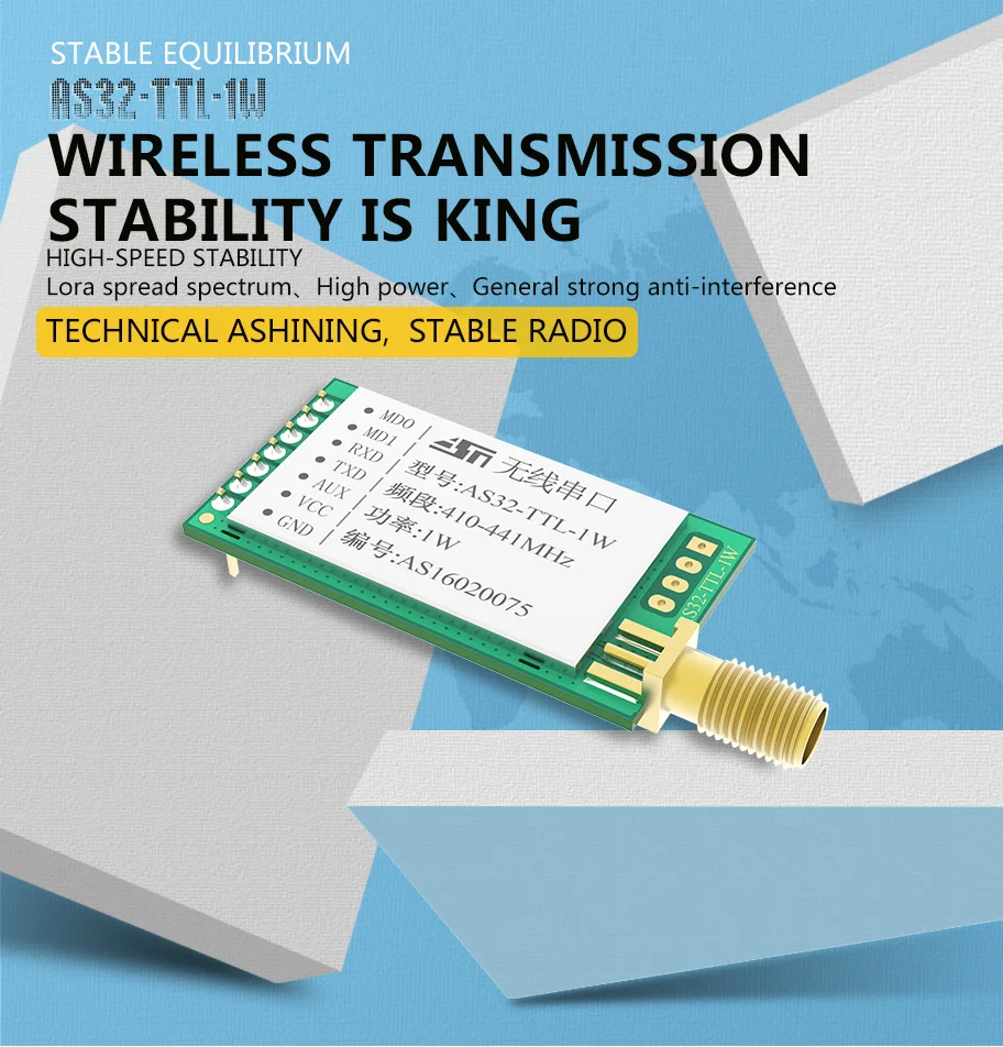 Imagem -02 - Lora Controlador de Nível Água Uart Lora Alta Potência 10km de Longa Distância rf Módulo Receptor Transmissor sem Fio 433mhz As32-ttl1w