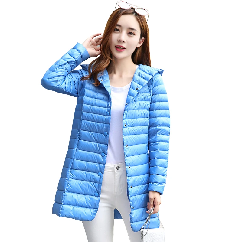 Manteau en duvet à capuche portable ultra léger pour femme, vestes d'hiver pour femme, simple boutonnage, mince, longue, femme, 0-10 ℃