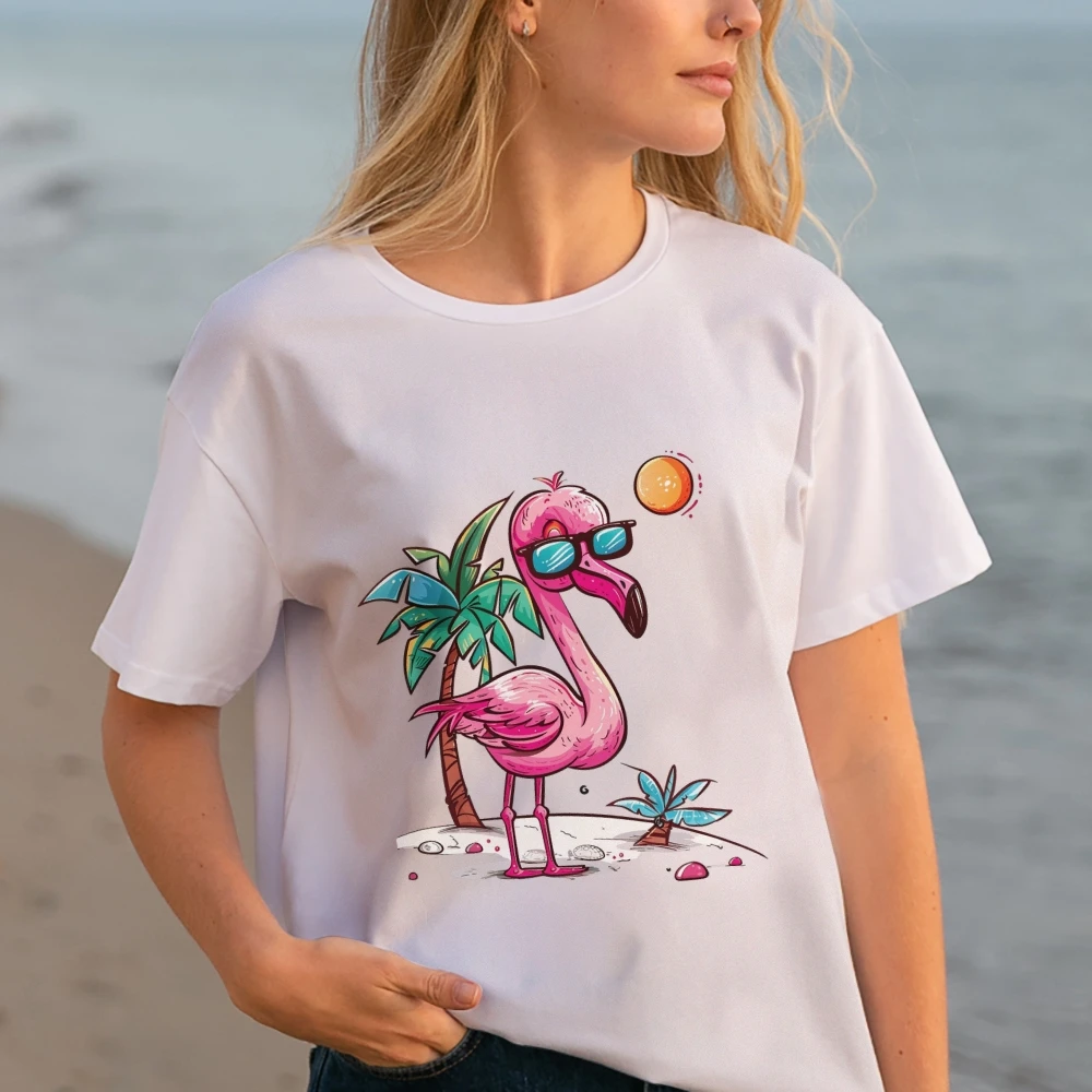 Pink Flamingo Shirt, Pink Flamingo Summer Vibes Beach Palm Tree Summer Vacation Shirt