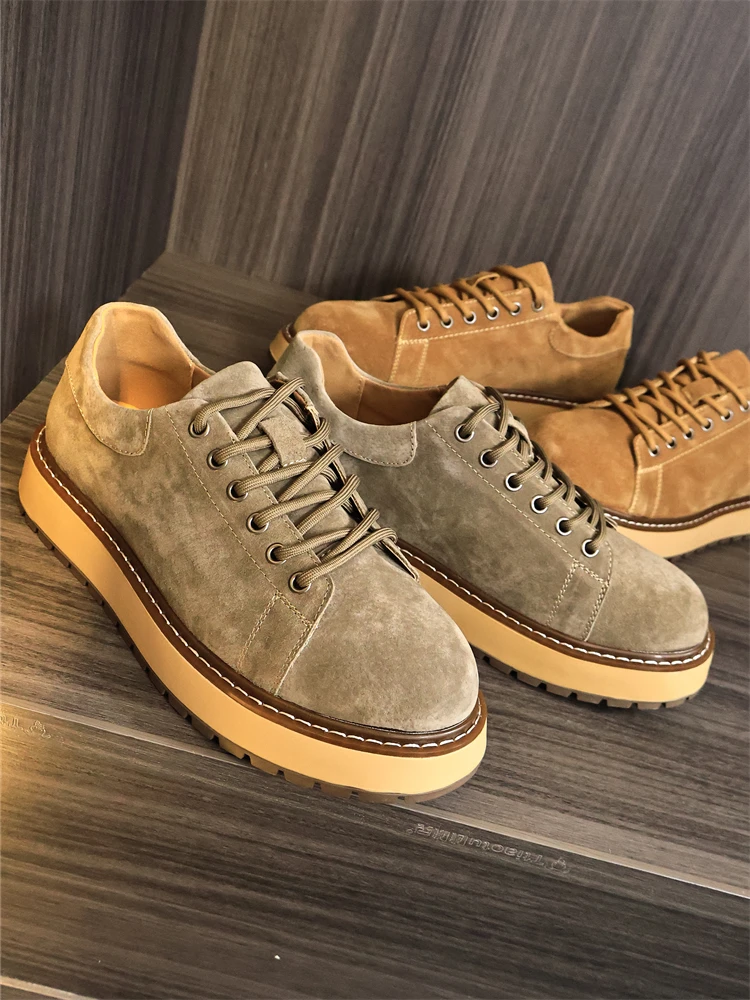 

Daily Wear Suede Fabric Shoes Men's Pure Color Belted Business Commuter Casual Shoes Trendy Flat Heel round Toe Wear Resistant