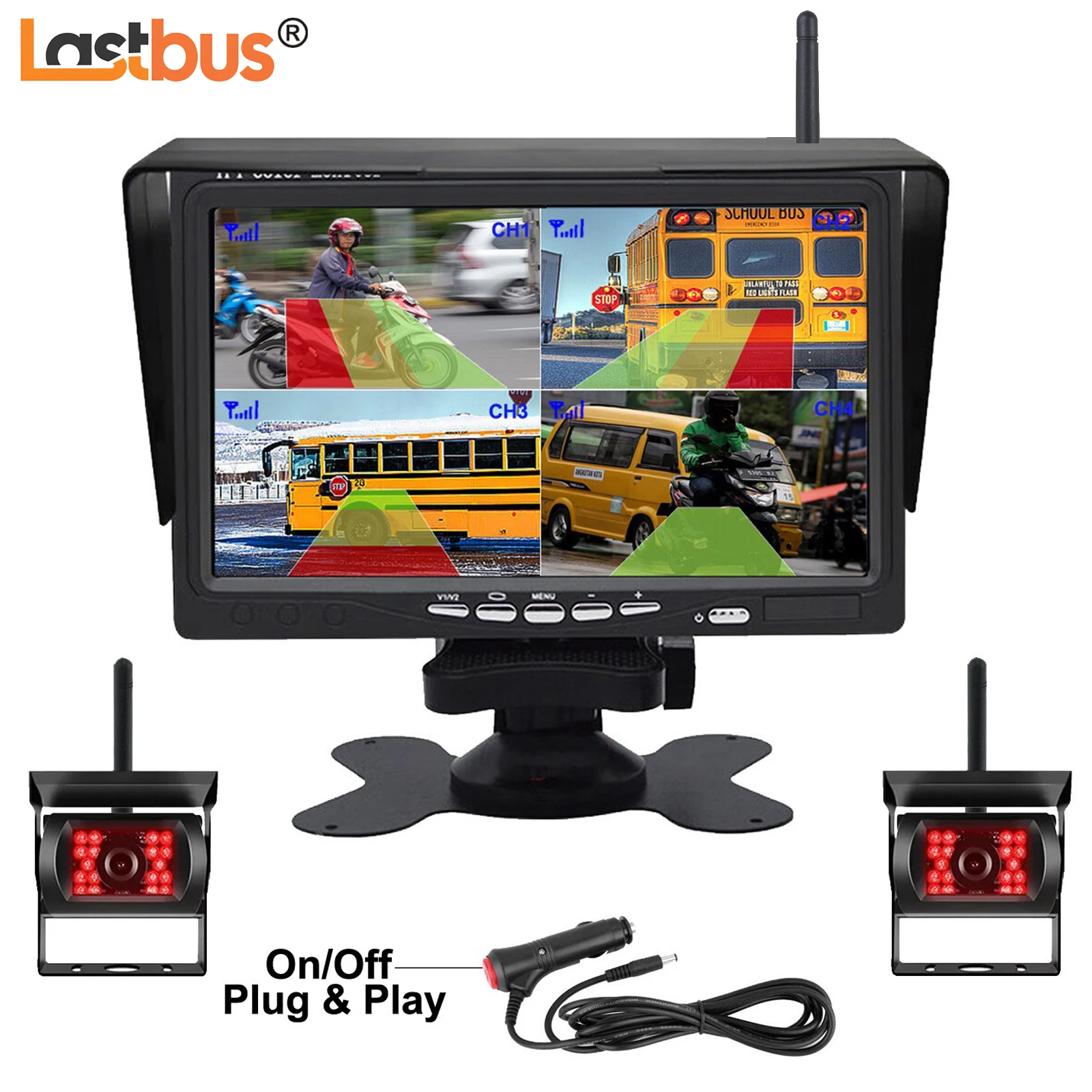 

Lastbus 7" IPS Quad Screen Split Screen / Single Full Screen Monitor Wireless Reversing Camera For Rvs Van Truck Trailer Carava