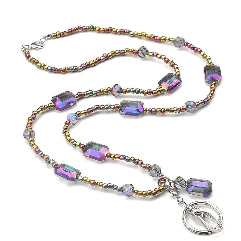 Purple Beads Women\'s Lanyard Neck ID Card Holder Neck Chain for Women Necklace Key Holder Lanyards