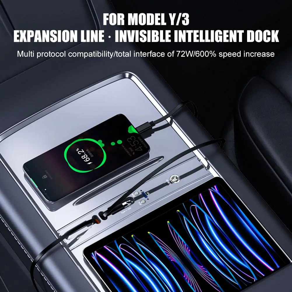 PD 27W Docking Station Smart Car Aromatherapy For Tesla Model 3 Y 2023 Quick Charger Type C Shunt Hub Extension Center Console