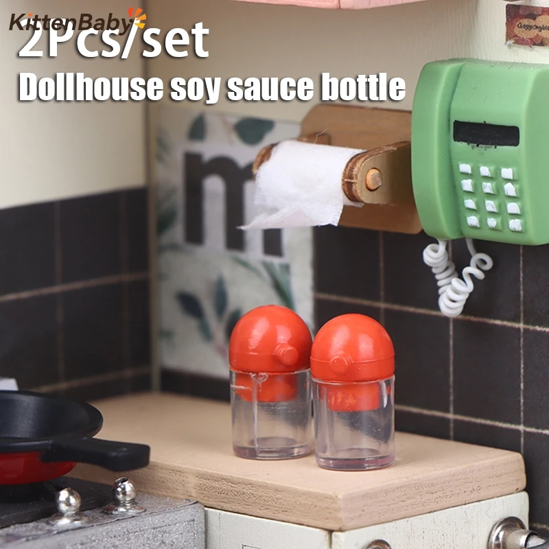 

2Pcs/set Dollhouse Miniature Soy Sauce Bottle Mini Round Bottles Kitchen Little Bottles Model Tiny Jars Vials Gifts Accessories