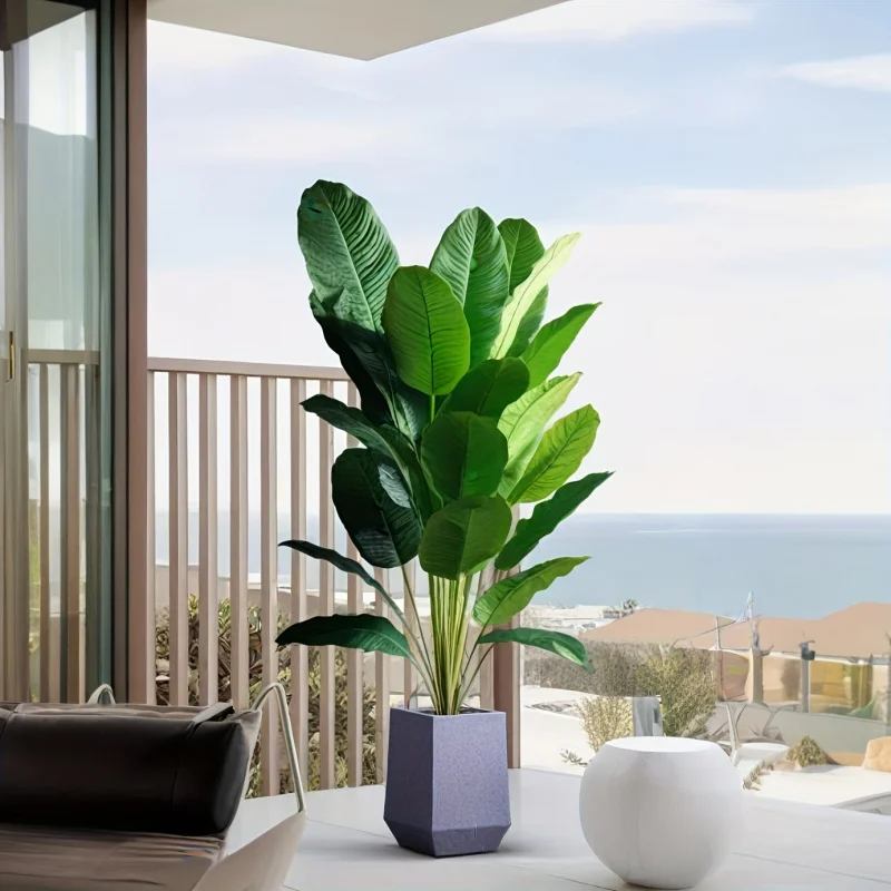 1Pc 116cm Artificial Bird of Paradise Plant, 15 Leaves Real Touch Tropical Palm Leaves for Home Garden Decor No Pot
