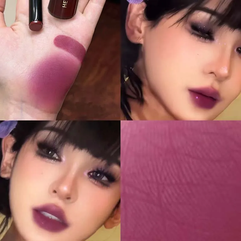 Batom Matte Roxo Aveludado, Gloss Labial Nude Rico e Suave, Tinta Labial Rosa, Marrom e à Prova D'água, Maquiagem Coreana, Cosméticos Femininos, Beleza