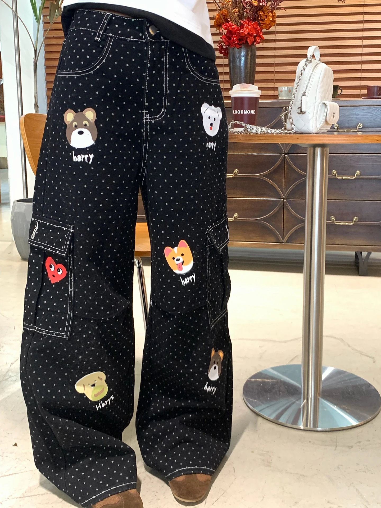 

Женские джинсы Bla Polka Dot Dog с широкими штанинами, свободного прямого кроя, с эффектом стройности, универсальные, не обтягивающие, повседневные, весенние, из денима