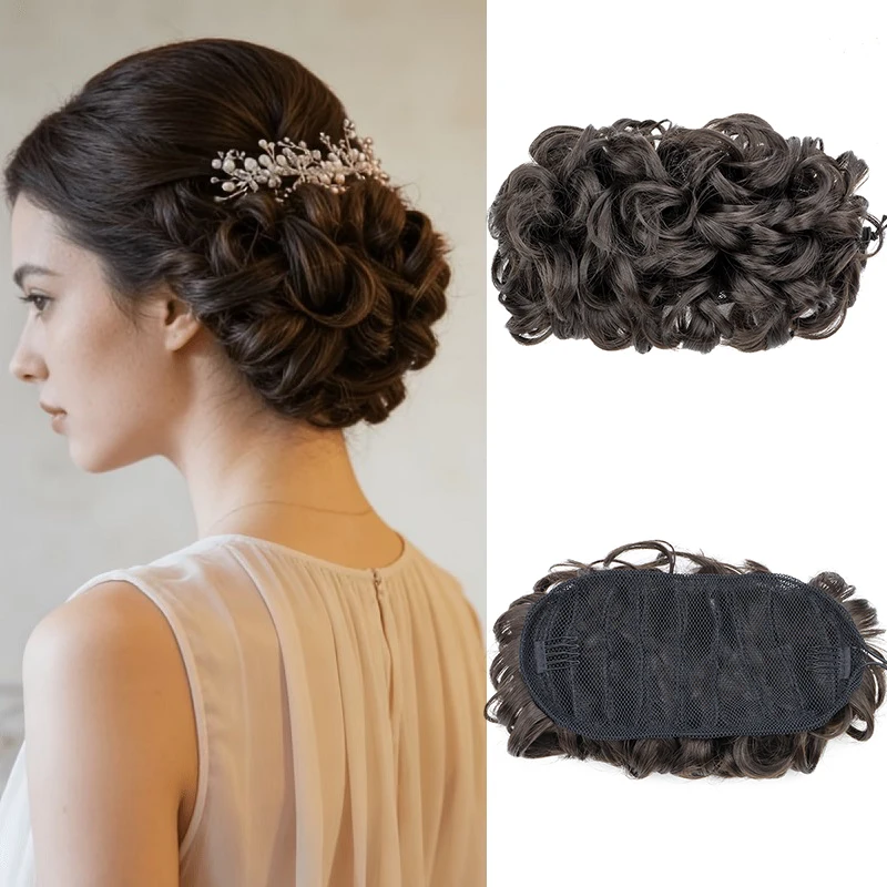 Synthetic Messy Hair Bun Scrunchie Elastic Drawstring Fluffy Chignon Hairpiece For Wedding  Party Hairstyle Women Accessory