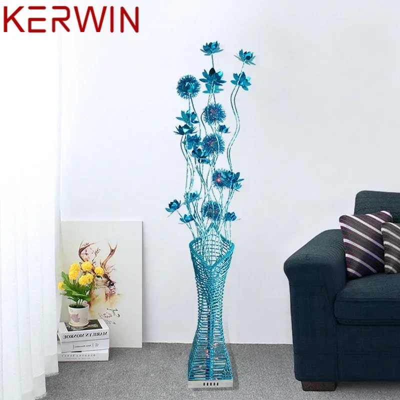 KERWIN Nordic Blue Floor Lamp Fashionable Modern Iiving Room Bedroom Hotel  Aluminum Wire LED Sofa Originality Decorative Light