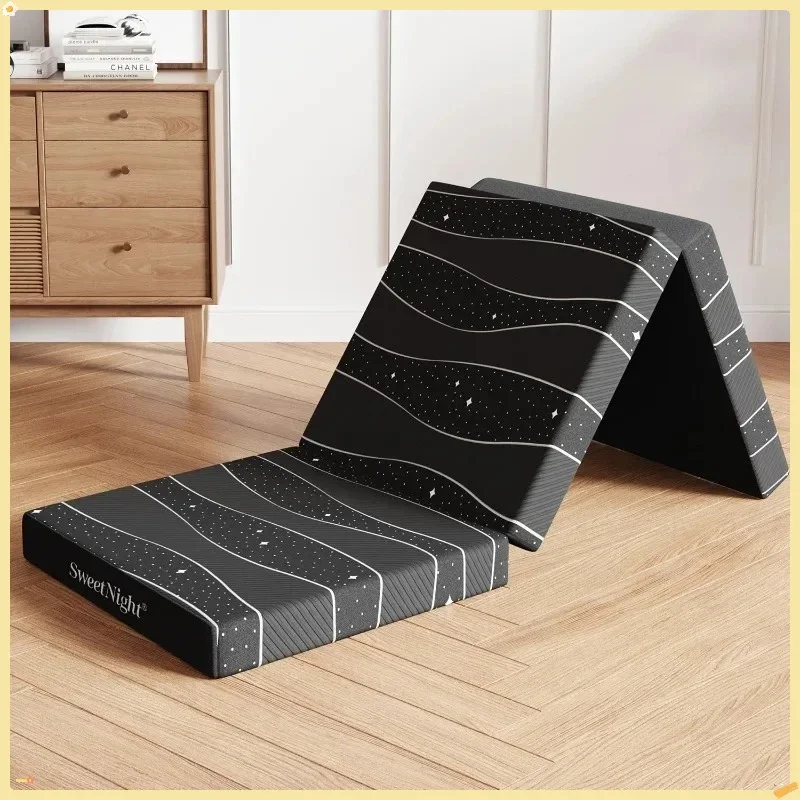 Colchão triplo de camada dupla de 4 polegadas, cama de hóspedes de espuma dobrável portátil para camping e RV, capa lavável