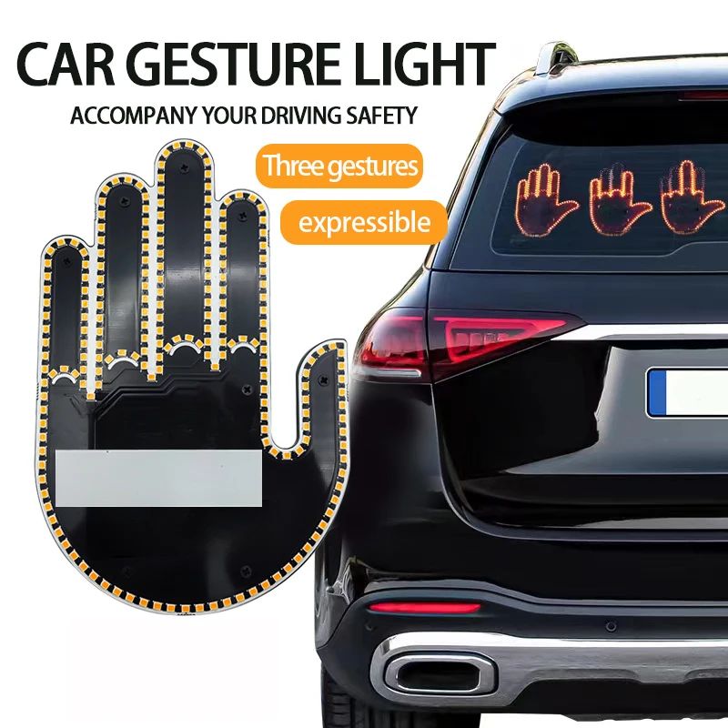 Uzaktan kumanda ile araba parmak ışık LED aydınlatma jest ışık yol öfke işareti orta parmak jest Palm ışık aksesuarları