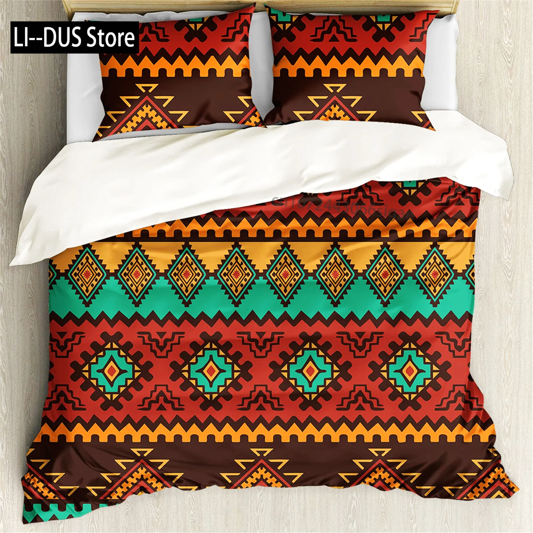 Aztec Duvet Cover Set, Geometrical Indigenous Art, Decorative 3 Piece Bedding Set with 2 Pillow Shams, Twin Full Queen King Size