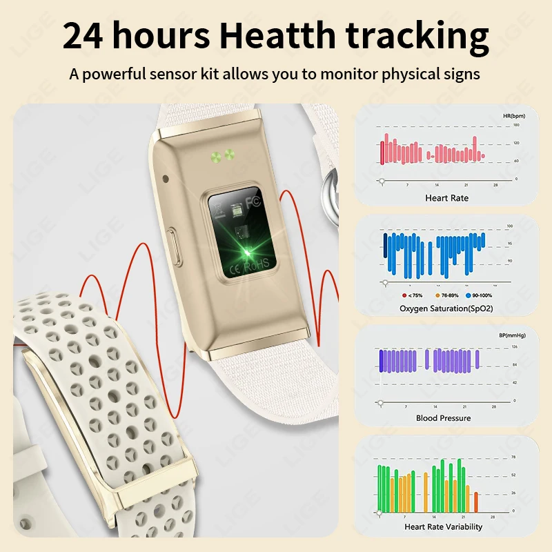 ساعة LIGE الذكية للرجال وسائط رياضية متعددة ومتتبع اللياقة البدنية الصحي بدون شاشة سوار معصم ذكي يمكن ارتداؤه 1ATM مقاوم للماء #2