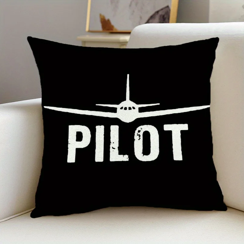 Customize One Aviation-Inspired Cushion Cover Featuring for Pilot Lettering And an Airplane Design on a Black Background. It Has