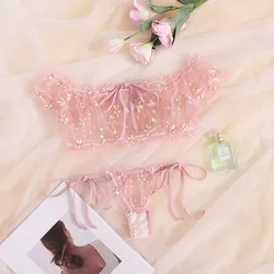 New Night Beautiful Sexy Women 2 Piece floral Embroidery Underwear Sexy Erotic lingerie underwear Set