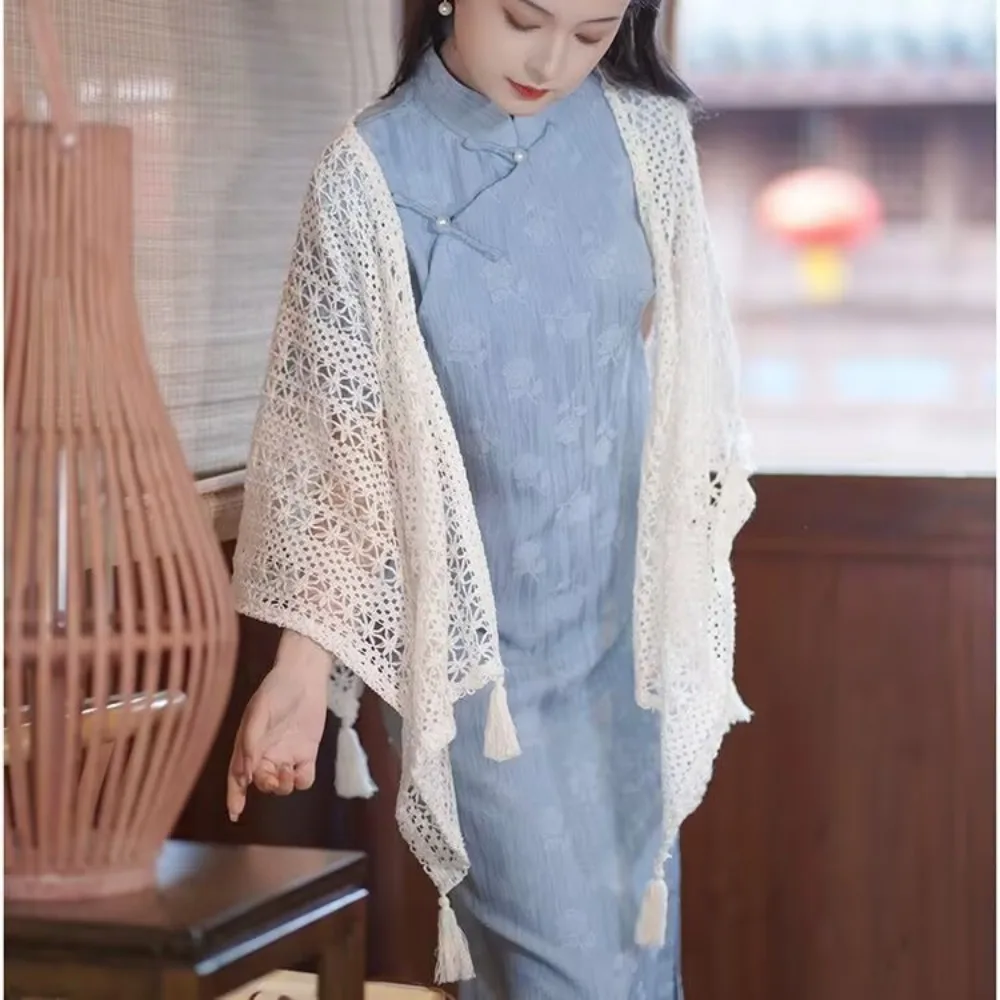 رقيقة شيونغسام شال شال معاطف الشمس حماية واقية من الشمس شرابة مكيفة قميص العرقية نمط راجلان كم