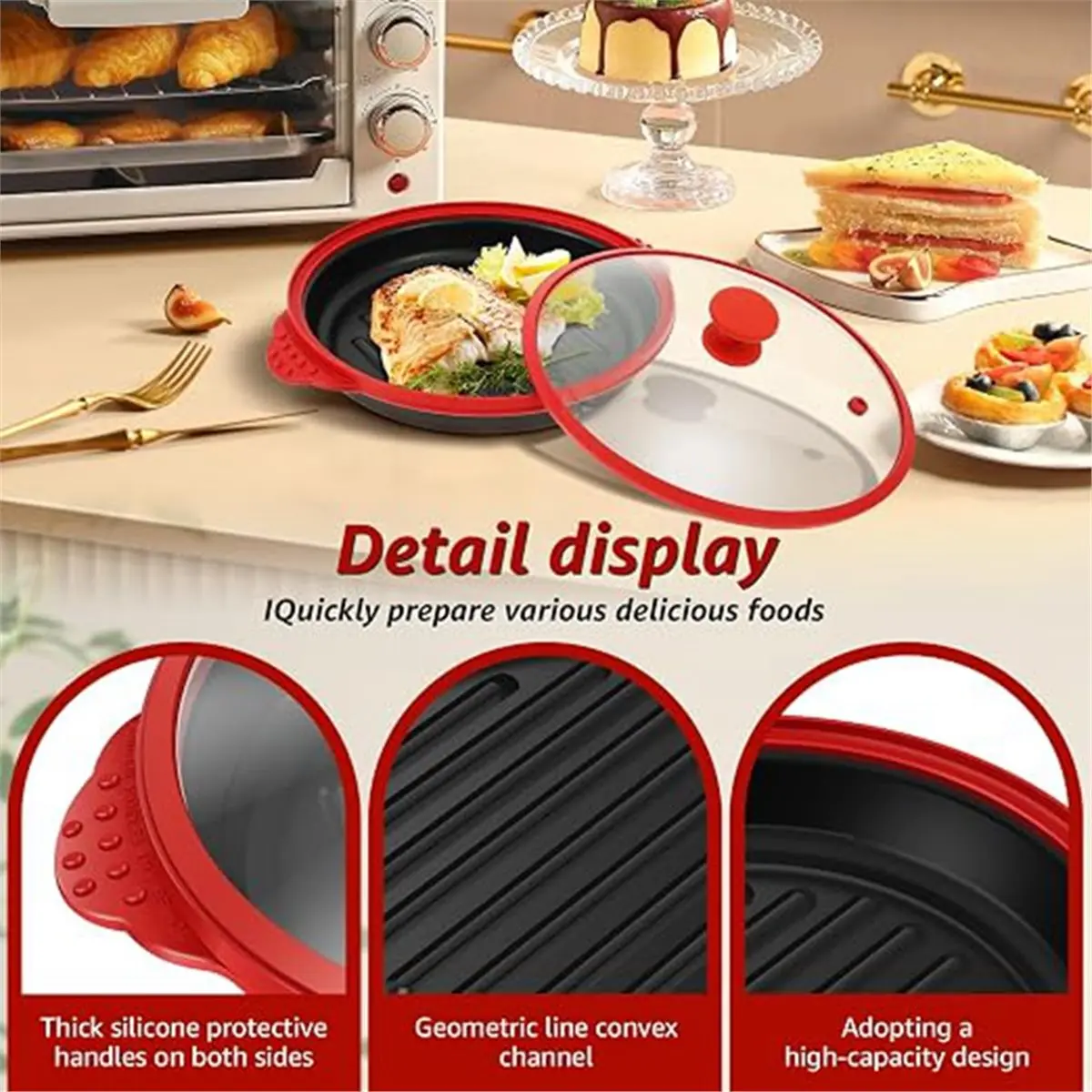 2026 New Tool Microwave Grill Pan with Cover, Griddle & Crisper for Grilling Crisping Cheese Making & More