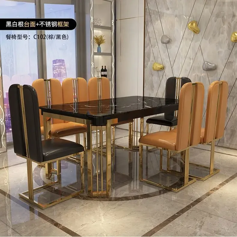 Simple Dining And Chair 6 Seater Sets Combination Dining Room Furniture Tempered Glass Dining Tables