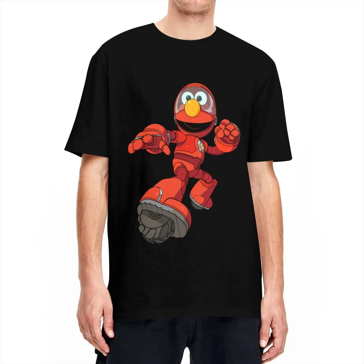 Cookie Monster Mecha Builders Elmo T-Shirt Men\'s Cotton Clothing Hip Hop Crewneck Short Sleeve