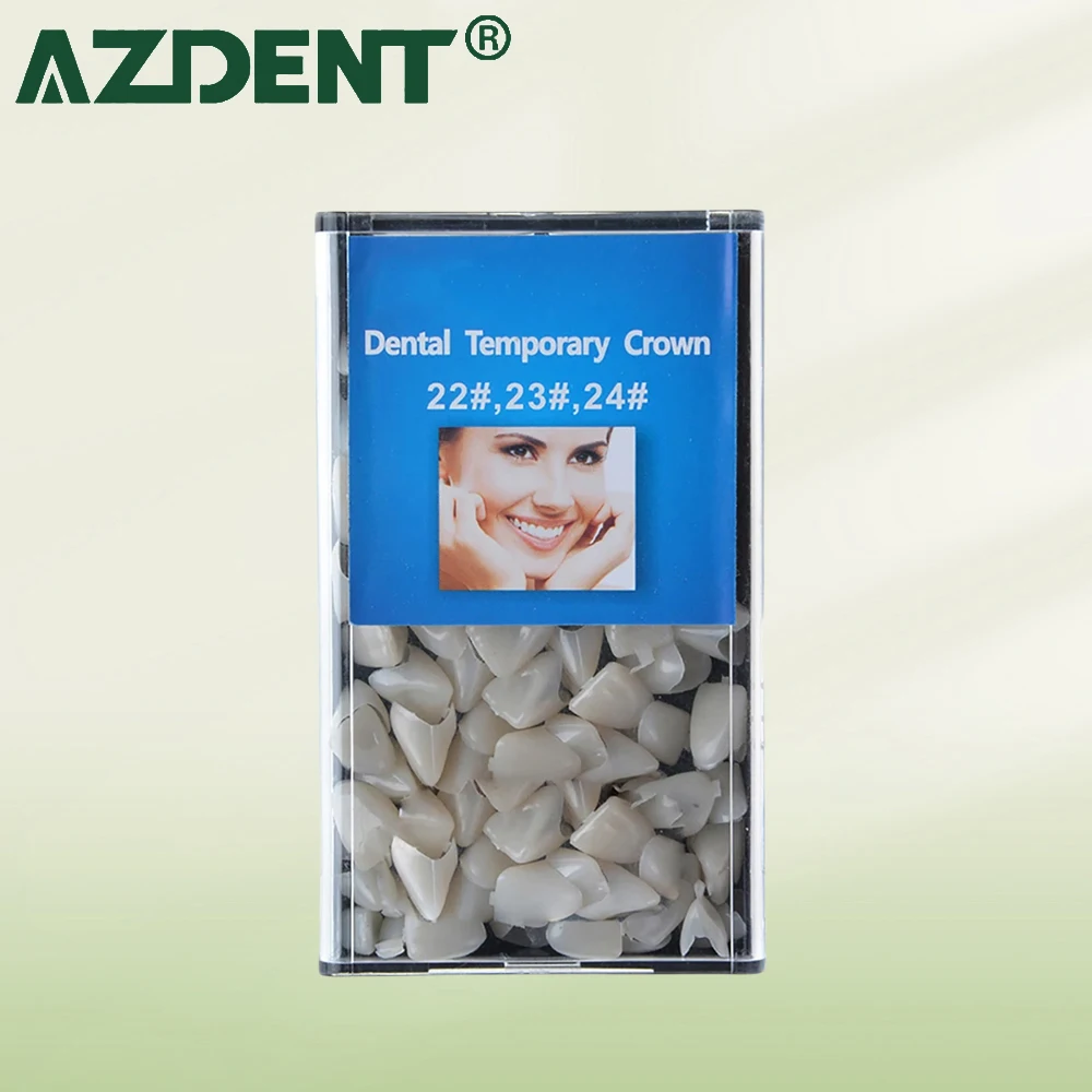 72 Pcs/Box AZDENT Dental Temporary Crown Anterior Teeth Veneers Porcelain Materials 22# 23# 24# for Dentist Use