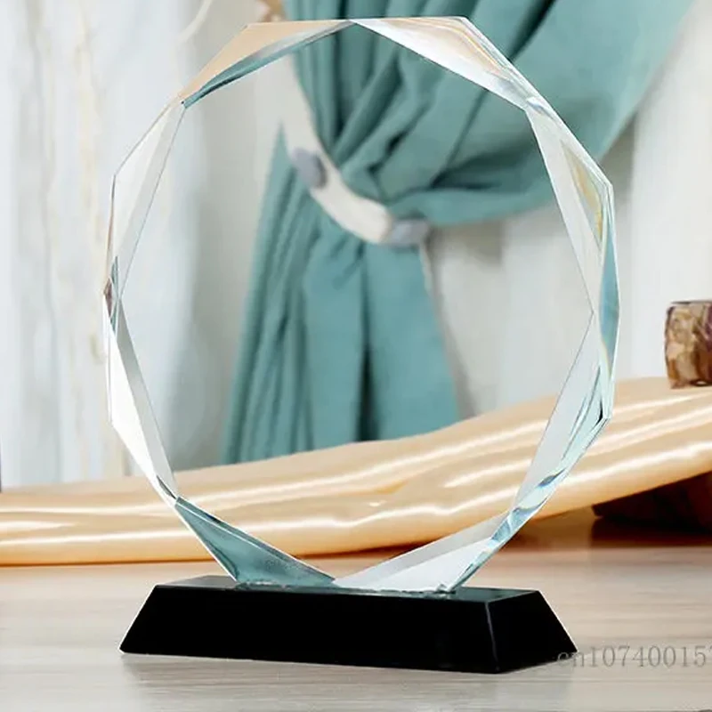 Customized Creative Transparent Disc octagonal Crystal Trophy, Excellent Staff Award, Home Decoration, Commemorative Trophy, 1Pc