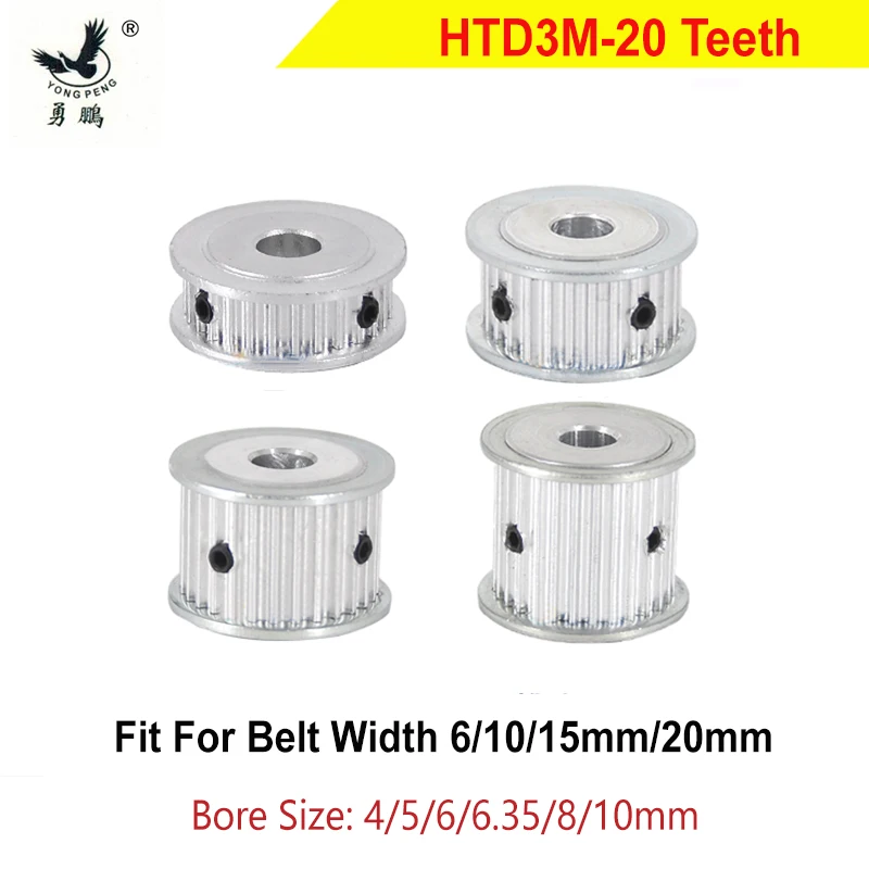 

High Quality HTD3M 20 Teeth Timing Pulley Fit For Width 6/10/15/20mm Timing Belt HTD 3M S3M 20 Aluminium Tooth ARC CNC Machine