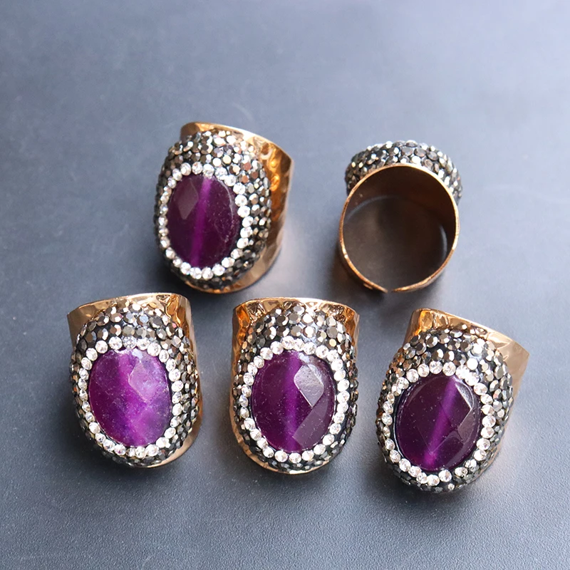 Irregular Natural Quartz Purple Crystal Ring for Women Micro Inlay Adjustable Reiki Natural Stone Finger Jewelry Rings